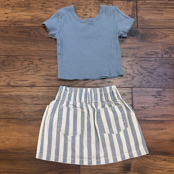 Rylee + Cru Dusty Blue Stripe Skirt Set 6-7 Y - Picture 3 of 3